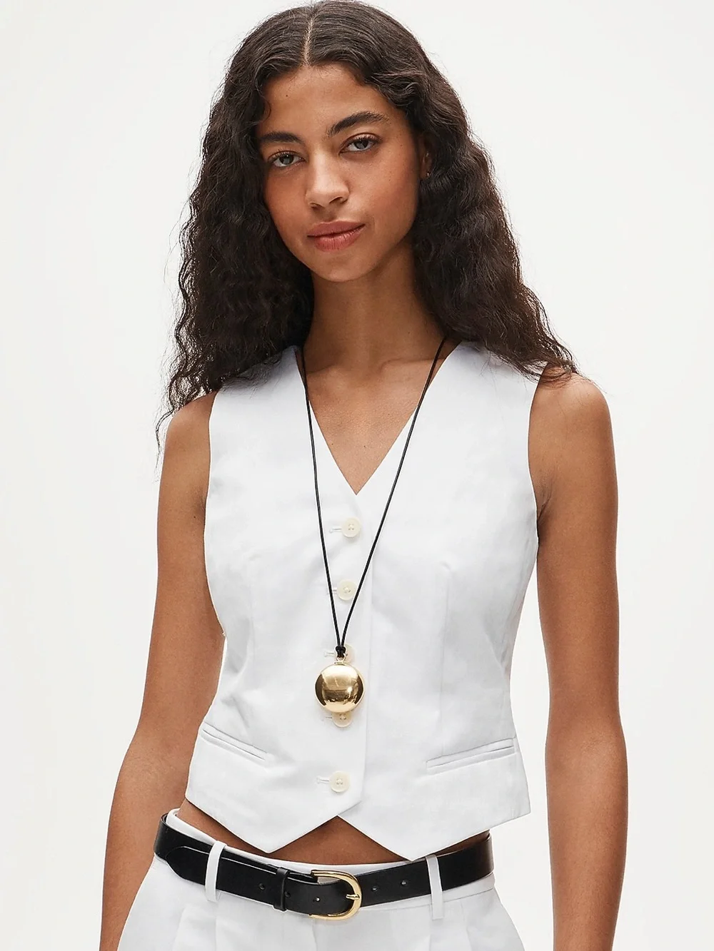 NWT J.Crew Shrunken V-Neck Vest Top White Size 4 Tailored Button Front CT113
